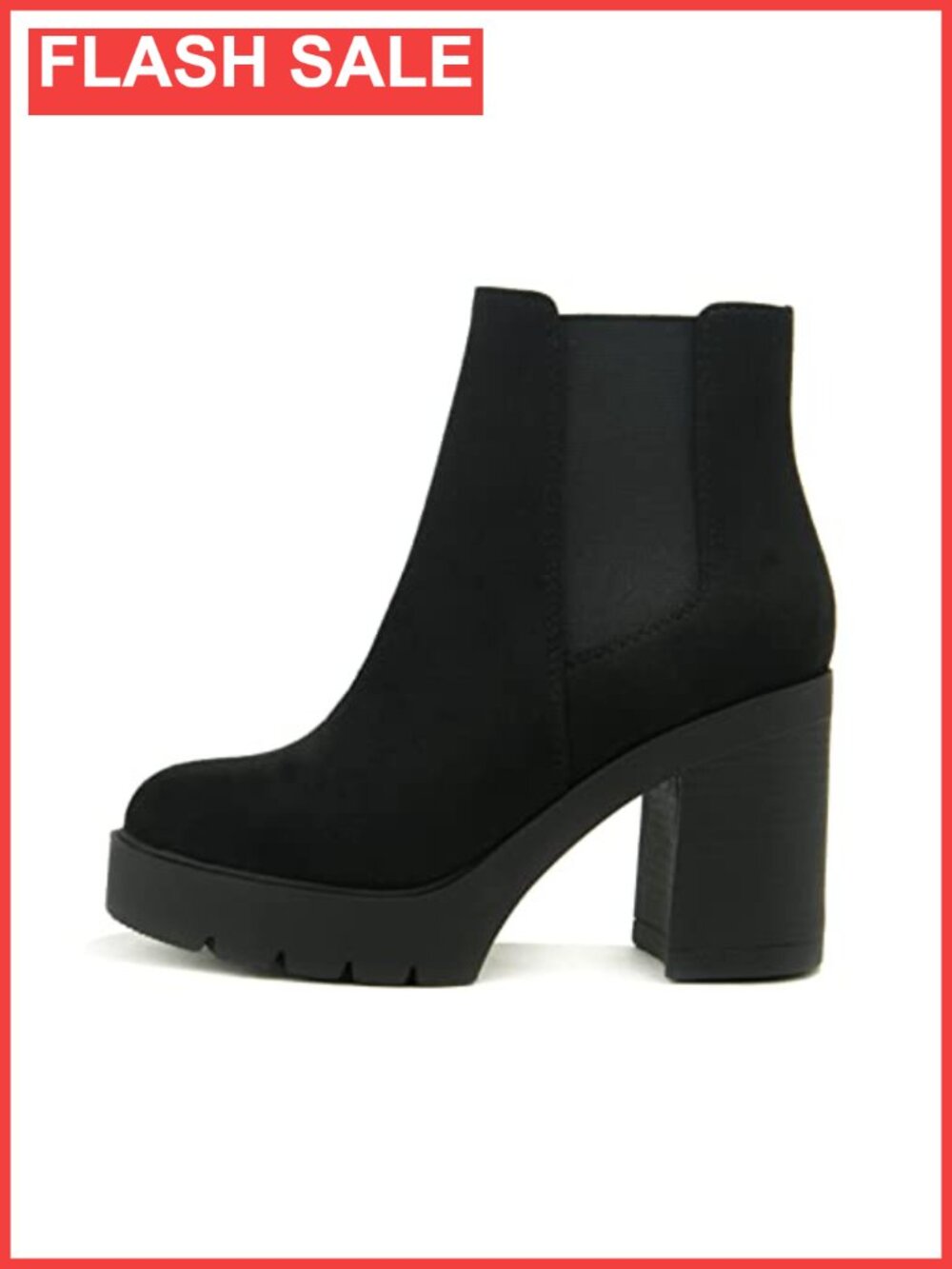 Lug Sole High Heel Chelsea Ankle Boot Faux Suede